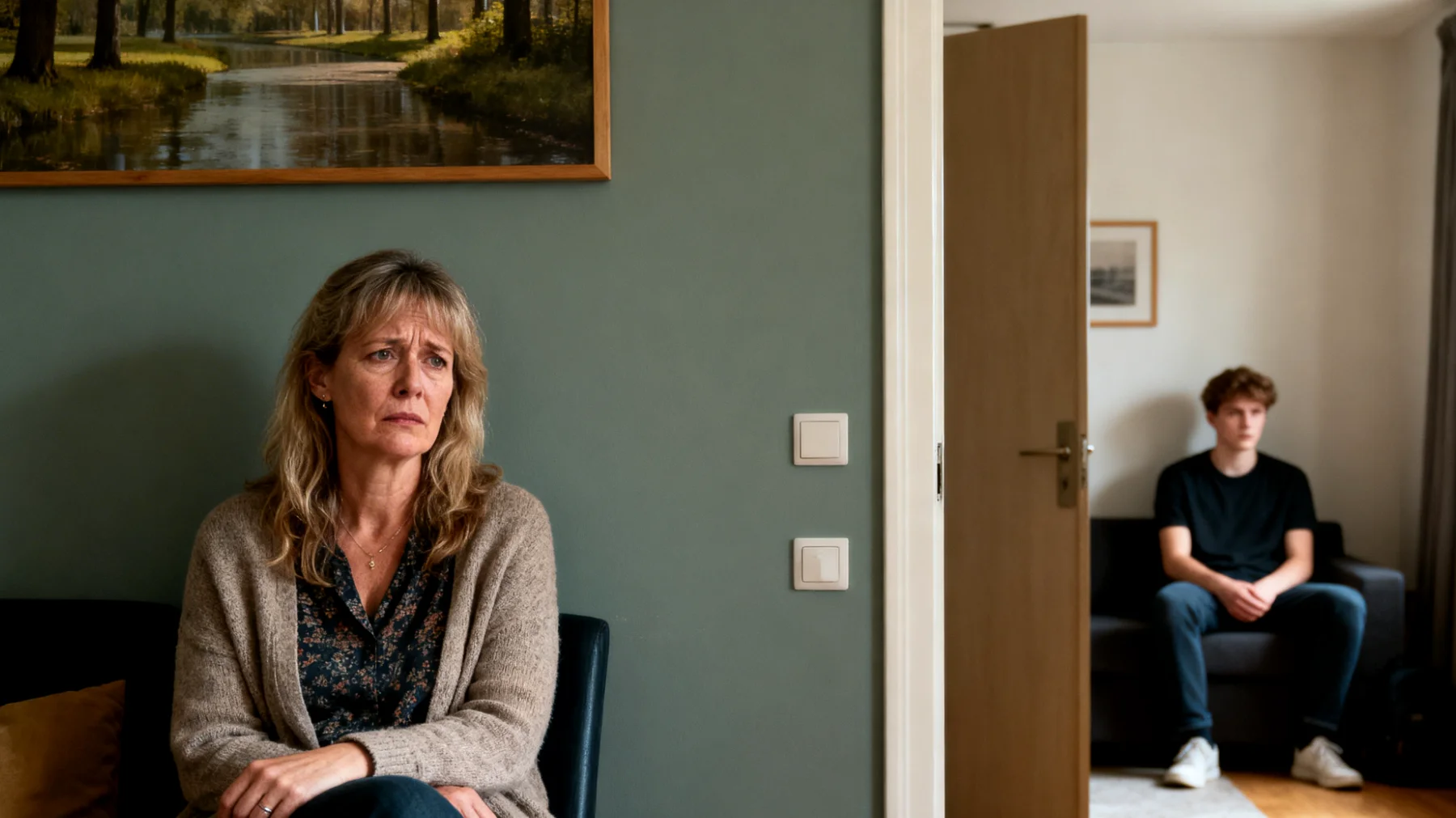 Moeder maakt zich zorgen over de verlegenheid en het sociale isolement van haar jongvolwassen kind dat moeite heeft met sociale contacten, weinig vrienden heeft en sociale situaties vermijdt"