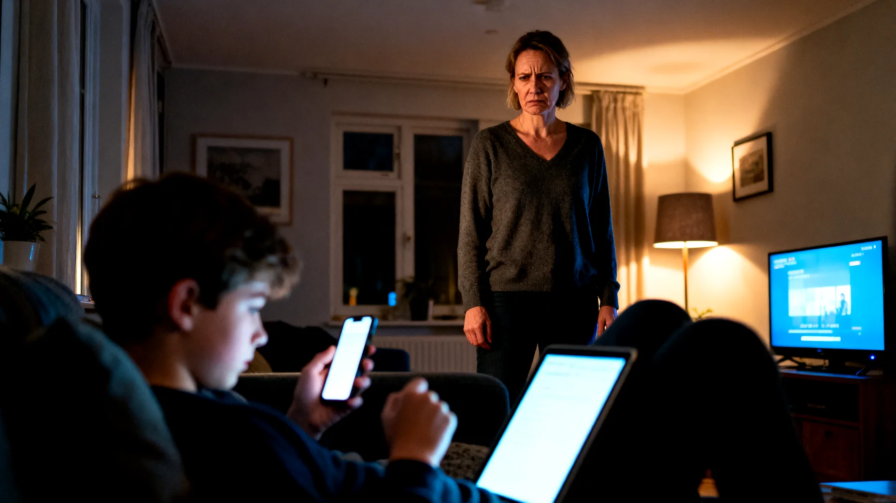Ouders worstelen met het overmatige gebruik van technologie (smartphone, tv, videogames) door hun kinderen, wat leidt tot conflicten, verminderde communicatie en zorgen over de impact op hun ontwikkeling en welzijn"