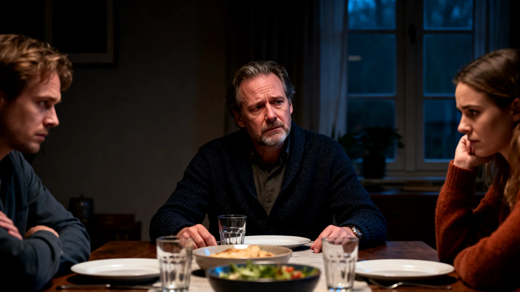 Vader die worstelt met jaloezie en rivaliteit tussen zijn jongvolwassen kinderen, wat leidt tot spanningen in de gezinsrelaties en moeilijkheden in het behouden van een evenwichtige band met elk kind afzonderlijk."