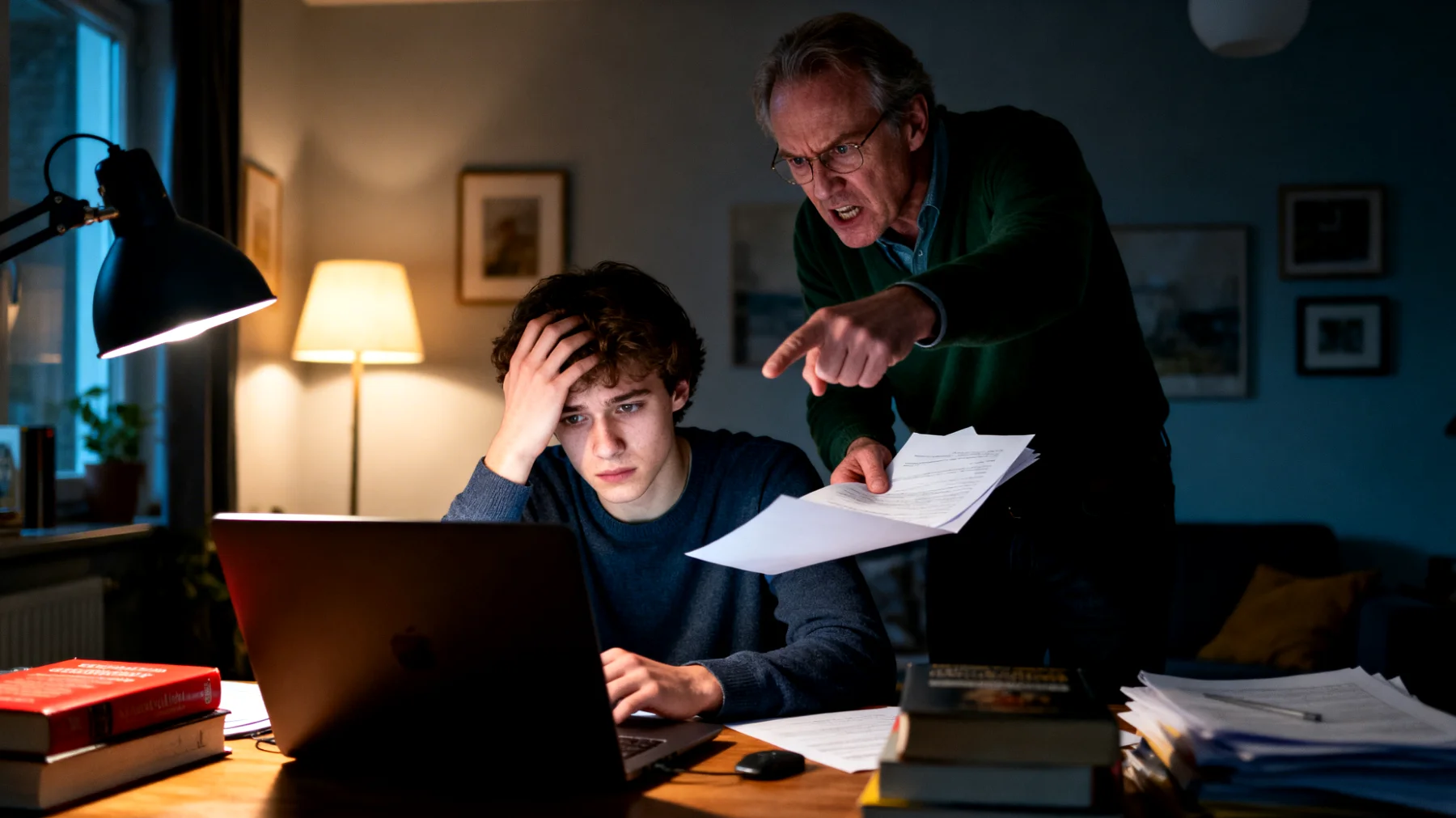 Vader legt overmatige druk op jongvolwassen kinderen met betrekking tot school, carrière, sport of andere prestaties, wat leidt tot spanning in de relatie en mogelijk negatieve gevolgen voor het welzijn van de jongvolwassenen"